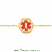 14K Yellow Gold 7 Inch Rope Medical Id Bracelet Red Enamel