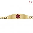 14K Yellow Gold 8 Inch Gents Medical Id Bracelet Red Enamel