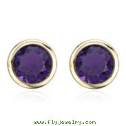 14K Yellow Gold 8mm Bezel Set Amethyst Studs