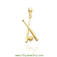 14K Yellow Gold Bats & Baseball Pendant