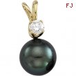 14K Yellow Gold Black Pearl And Diamond Pendant