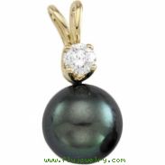 14K Yellow Gold Black Pearl And Diamond Pendant