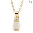 14K Yellow Gold Cabochon Genuine Opal Pink Tourmaline & Diamond Pendant