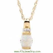 14K Yellow Gold Cabochon Genuine Opal Pink Tourmaline & Diamond Pendant