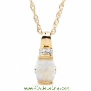 14K Yellow Gold Cabochon Genuine Opal Pink Tourmaline & Diamond Pendant