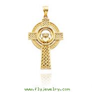 14K Yellow Gold Celtic Claddagh Cross Pendant