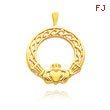 14K Yellow Gold Celtic Work Claddagh Charm