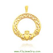14K Yellow Gold Celtic Work Claddagh Charm