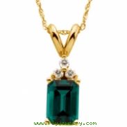 14K Yellow Gold Chatham Created Emerald And Diamond Pendant