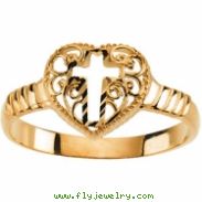 14K Yellow Gold Cross Heart Ring