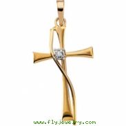 14K Yellow Gold Cross Pendant With Diamond