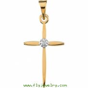 14K Yellow Gold Cross Pendant With Diamond