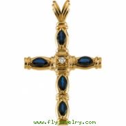 14K Yellow Gold Cross Pendant With Sapphire And Diamond