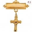 14K Yellow Gold Cross With Heart Baptismal Pin