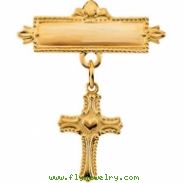 14K Yellow Gold Cross With Heart Baptismal Pin