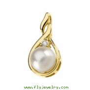 14K Yellow Gold Cultured Pearl And Diamond Pendant