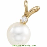 14K Yellow Gold Cultured Pearl And Diamond Pendant