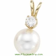 14K Yellow Gold Cultured Pearl And Diamond Pendant