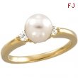 14K Yellow Gold Cultured Pearl And Diamond Ring