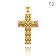 14K Yellow Gold Diamond Cut Filigree Cross Pendant