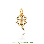 14K Yellow Gold Diamond-Cut Heart Clover Charm