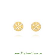 14K Yellow Gold Diamond Cut Sand Dollar Post Earrings