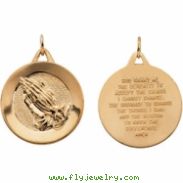 14K Yellow Gold Disc With Praying Hands Pendant