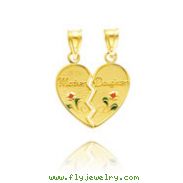 14K Yellow Gold Enameled "Mother/Daughter" Break-Apart Heart Pendant