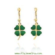 14K Yellow Gold Enameled 4-Leaf Clover Leverback Earrings