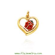 14K Yellow Gold Enameled Ladybug Heart Charm