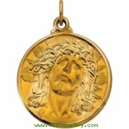 14K Yellow Gold Face Of Jesus (ecce Homo) Pendant