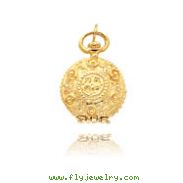 14K Yellow Gold Fancy Pocket Watch Design Domed Locket Pendant