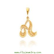 14K Yellow Gold Filigree Initial "A" Pendant