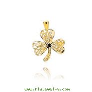 14K Yellow Gold Filigree Shamrock Pendant