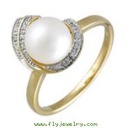 14K Yellow Gold Fresh Water Pearl with Diamonds Ring