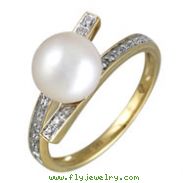 14K Yellow Gold Fresh Water Pearl With Diamonds Ring