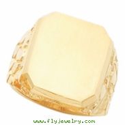 14K Yellow Gold Gents Signet Nugget Ring With Brush Finished Top