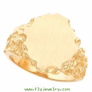 14K Yellow Gold Gents Signet Ring With Brush Finished Top