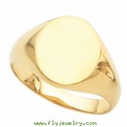 14K Yellow Gold Gents Solid Oval Signet Ring With Brush Finished Top