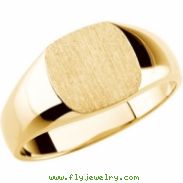14K Yellow Gold Gents Solid Signet Ring With Brush Finished Top