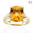 14K Yellow Gold Genuine Checkerboard Citrine And Diamond Ring