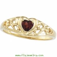 14K Yellow Gold Genuine Mozambique Garnet Heart Ring