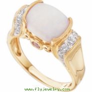 14K Yellow Gold Genuine Opal Pink Tourmaline And Diamond Ring