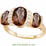 14K Yellow Gold Genuine Smoky Quartz And Diamond Ring