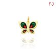 14K Yellow Gold Green & Red Enameled Teardrop Wing Butterfly Charm