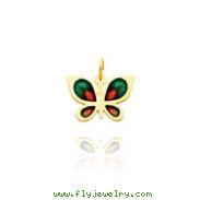 14K Yellow Gold Green & Red Enameled Teardrop Wing Butterfly Charm