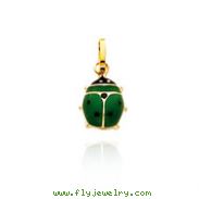 14K Yellow Gold Green Enameled Ladybug Charm