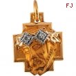 14K Yellow Gold Head Of Jesus Crown Cross Pendant With Diamond