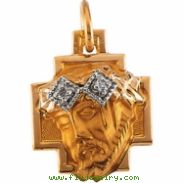 14K Yellow Gold Head Of Jesus Crown Cross Pendant With Diamond