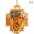 14K Yellow Gold Head Of Jesus Crown Cross Pendant With Diamond